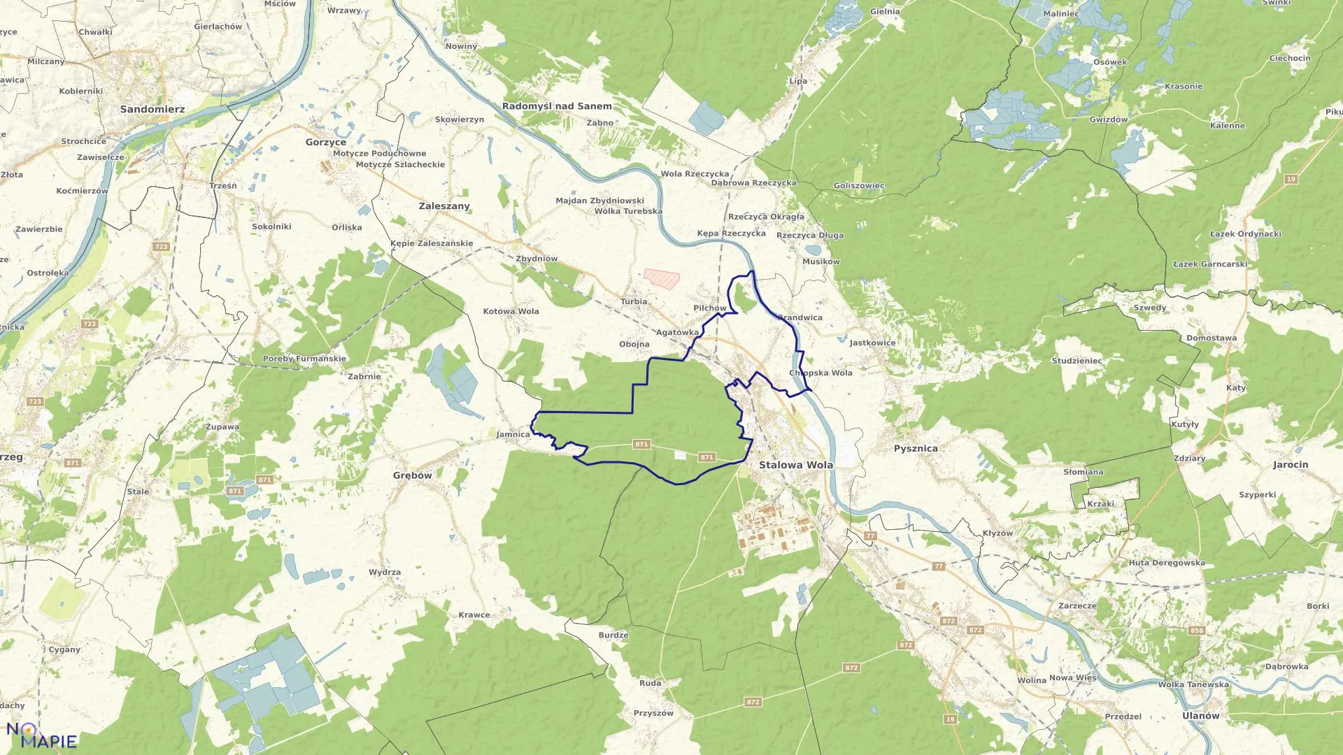 Mapa obrębu 1-Charzewice w mieście Stalowa Wola